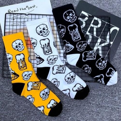 Skull Men Sock Streetwear Standard Socks Man Hip Hop Unisex Black Soft Casual Crew Sox Adult Cotton Classic Autumn Winter Sokken