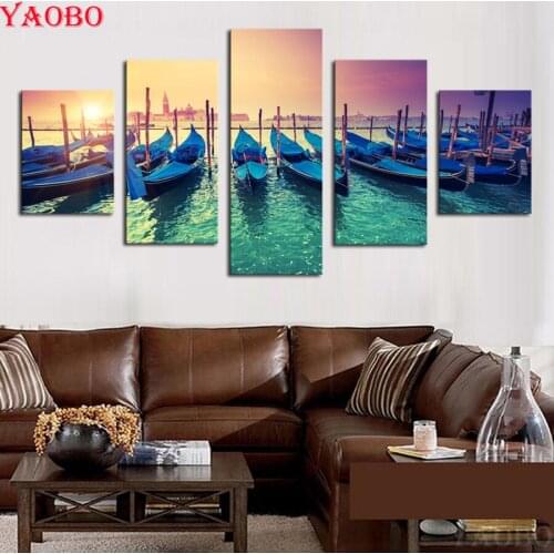 5 pcs Full square round drill Diamond Embroidery ship seascape DIY Diamond Painting mosaic Cross Stitch Rhinestone modern decor