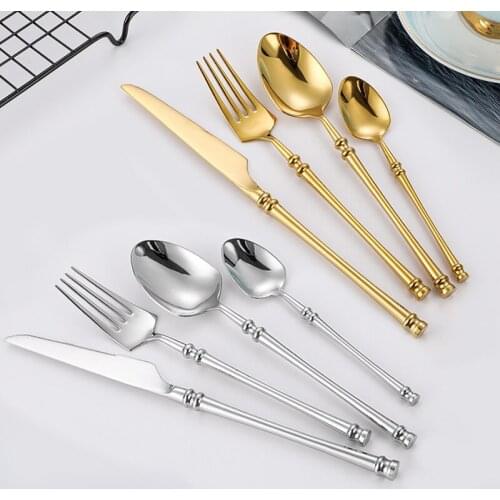 20Set 4 Colors Stainless Steel Tableware Dinnerware Cutlery Set Knife Spoon and Fork Set Korean Food Cutlery Kitchen Accessories