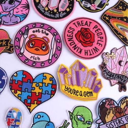 Prajna Hippie Alien patches For Clothing Stripe On Jacket DIY Cartoon Patch Love Embroidered Patches For Clothes Animal Sticker