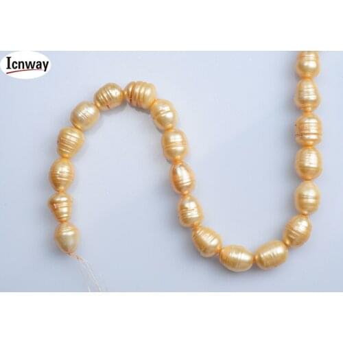 Natural golden Freshwater Pearl 11-12mm rice 15inches DIY necklace bracelet earring FreeShipping Wholesale