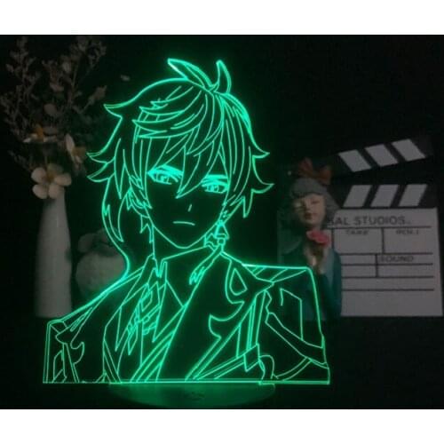 3D Illusion Nightlight Zhongli Figure Night Light LED Anime Desk Lamp Bluetooth Speaker Genshin Impact Kids Toy Birthday Gift