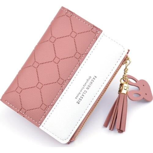 New Arrival Short Women Wallets Tassel Zipper Purse Patchwork Fashion Panelled Wallets Trendy Coin Purse Card Holder Leather