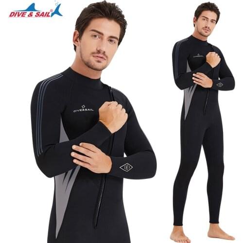 Front Diagonal Zipper Men 3 MM Neoprene Elastic Diving Suit Warm Mercerized Velvet Lining Winter Fishing Suit One-Piece Wetsuit