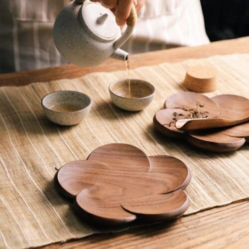 Flower Shaped Walnut Wood Coasters Placemat Decor Mug Coasters Petal Heat Resistant Drink Mat Tea Coffee Bar Cup Table