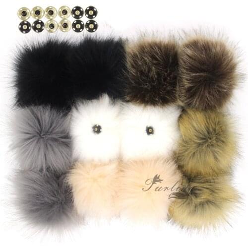 Furling 12pcs Faux Fox Fur Pompoms 12CM/4.7inch Pompoms With Press Snap Button for Beanie Hats Knitting Accessories Wholesale