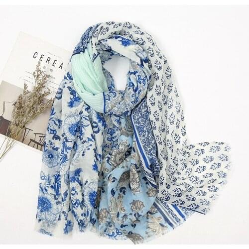 2021 Hot Sale Flower Print Fringe Scarves Shawls Long Soft Beautiful Cotton Floral Scarf Wrap Hijab Free Shipping