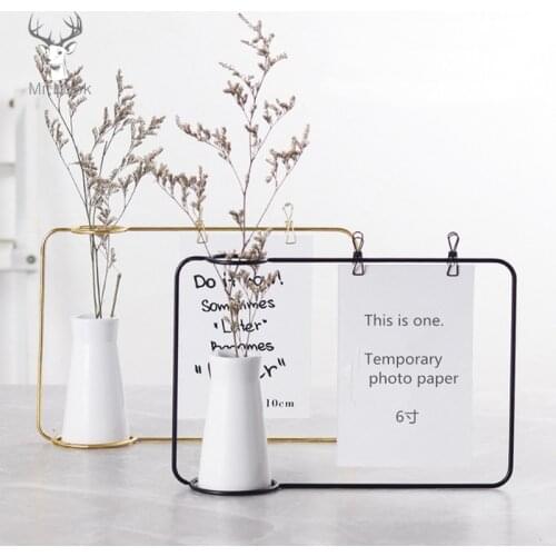 Nordic wrought iron desktop decoration with vase office decoration memo folder card photo stand table memo name message folder