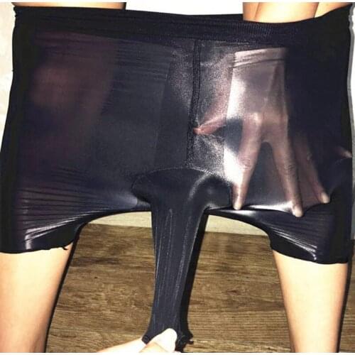 Sexy Men Transparent U Convex Pouch Briefs G-string Oil Shiny Smooth Thongs Low Rise Seamless Gay Wear JJ Sleeve Open Boxer F18