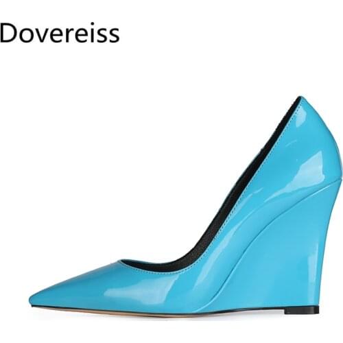 Dovereiss Fashion Womens Shoes Summer New Elegant blue Slip on Wedges Sexy 10cm Pumps Sexy Office lady Party Shoes 34-45