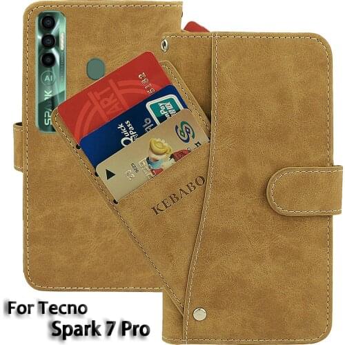 Vintage Leather Wallet Tecno Spark 7 Pro Case 6.6" Flip Luxury Card Slots Cover Magnet Phone Protective Cases Bags