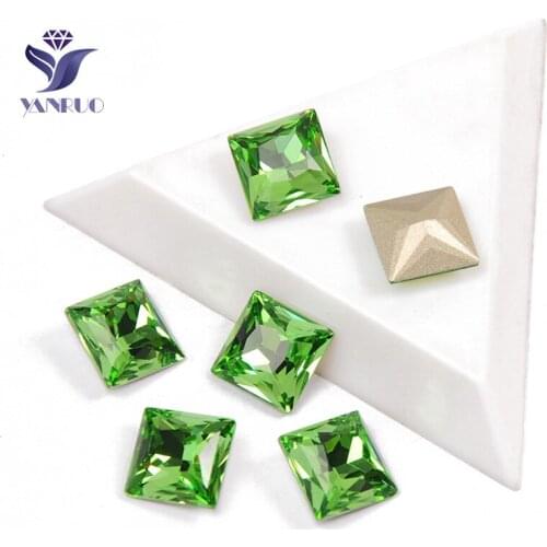 YANRUO 4447 Princess Square Peridot K9 Crystal Decorative Crystals Sew On Strass Crystals Stones for Needlework Handcraft Access