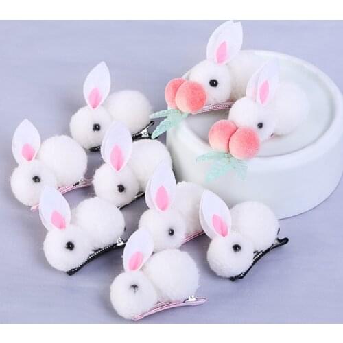 1 Pair Easter Cute Fur Pom Rabbit Hairpins Hairring Solid Bunny Hair Clips Princess Headwear Hair Accessories Hairpin For Women
