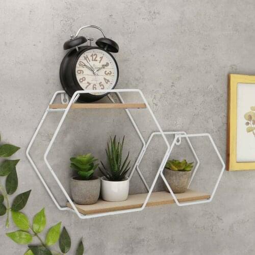 Iron Metal Wall Shelf Hexagon Geometric Gold Storage Rack Hanging Display Holder for Kitchen Bathroom Home Decoration Shelves