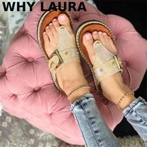 2021 Womens Summer Slippers Fashion casual beach outdoor flip-flops Metallic Trim Womens Square Heels No. 35-43