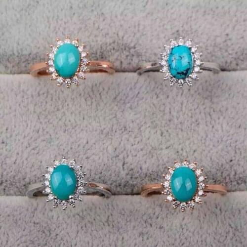 Natural green turquoise stone Ring Natural gemstone Ring S925 sterling silver trendy elegant Diana for womens party Jewelry