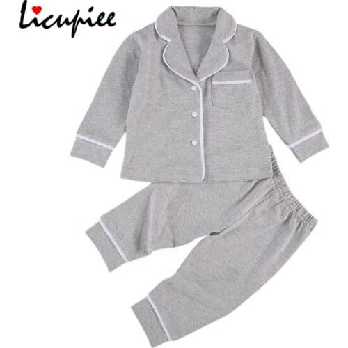 Winter Girls Boys Pajama Sets Casual Solid Long Sleeve Single Breasted Tops Long Pants Children Sleepwear Clothes 1-6 Years