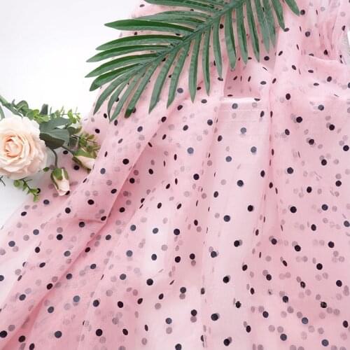 1Meter Black Printed Polka Dot Mesh Tulle Fabric High Quality Bridal Dress Wedding Background Cloth Net Decorative Fabric
