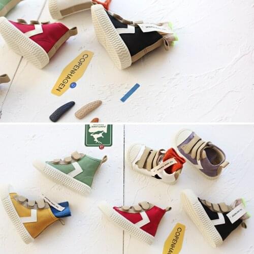 2020 Spring Children Canvas High Tops Shoes Rainbow Boys Buckle Casual Sneaker Girls Students Soft Baby Infant Sport Running