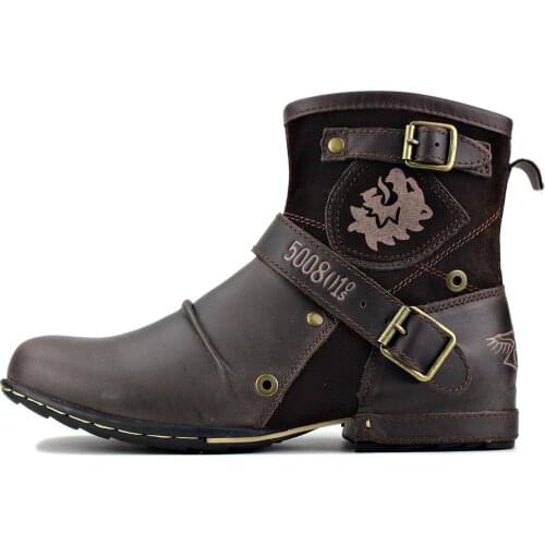 2020 spring autumn Mens chukka Western Boots Genuine Leather Mens Motorcycle Boots Ankle Boots Mens Casual Boots 5008-1-D-Br