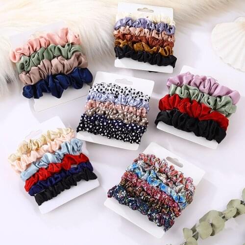 6Pcs/SetSatin Printed Polka Dot Silk Hairband New Women Girls Hair Accessories Ponytail Holder Hair Ties