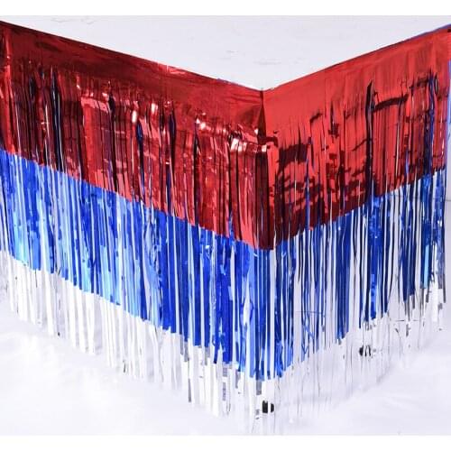 74*274cm 3 color layers stick-on Metallic Fringe Foil Tinsel Table Skirt for hiking Party Birthday Anniversary Table Decoration