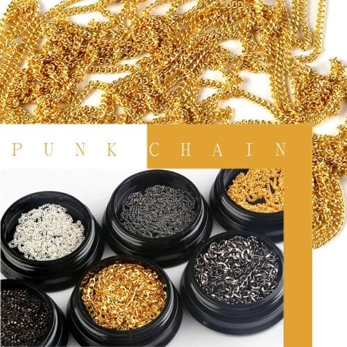 80cm Gold Silver Black Nail Chain Flat Fashion Metal Tiny Chains Tips Nail Art Decorations Diy Jewelry Accessories