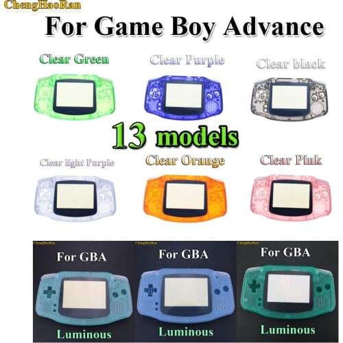 13models 1x Clear Green Blue For Gameboy Advance Glow in Dark Plastic Shell Case Housing with Screen For GBA Luminous case Cover