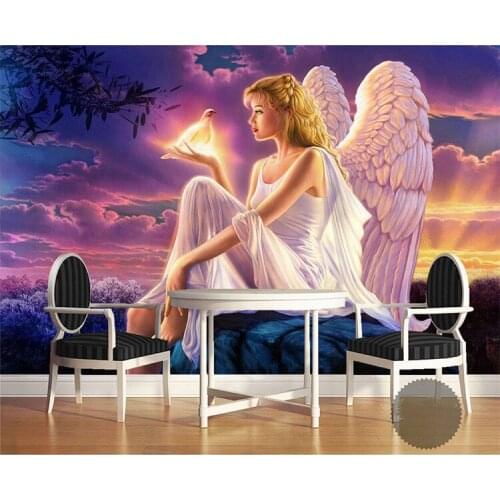 Huge mural wallpaper HD Dream World Peace Dove guardian angel girl sunset background for sofa tv wallpaper murals