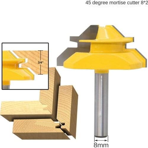 1PC 8mm Shank Medium Lock Miter Router Bit - 45 Degree - 3/4" Stock woodworking milling cutter/milling tools /carbide end