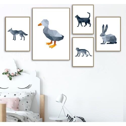 Nordic Geometric Hummingbird Canvas Painting Triangles Grey Animal Poster Modern Wall Art Pictures Home Decor Unframed