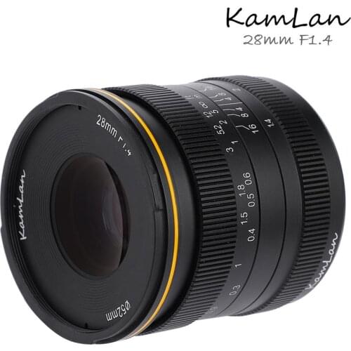 Kamlan 28mm f1.4 Wide Angle APS-C Large Aperture Manual Focus Lens for Canon M Mount Sony E Fuji X M43 Mirrorless Cameras