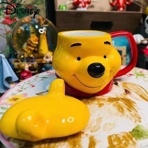 Disney Breakfast Cup Collection Cup Coffee Cup Ceramic Cartoon Print Winnie The Pooh Mug with Lid Simple Large-capacity Milk Cup