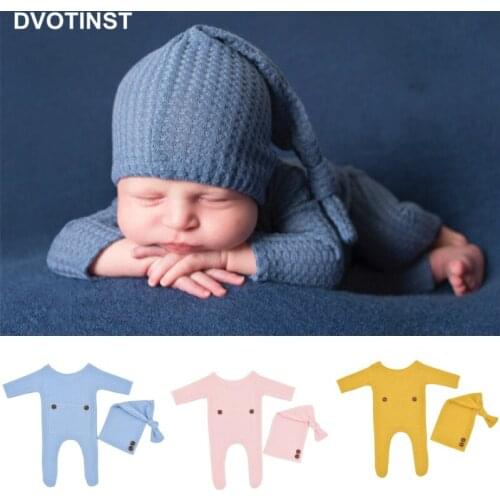 Dvotinst Newborn Photography Props Baby Outfits Button Hat Overalls Soft Romper Fotografia Accessories Studio Shoots Photo Props