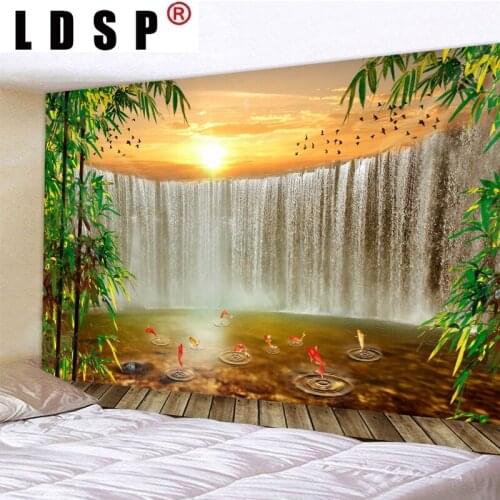 LDSP Waterfall Fish Landscape Digital Printed Tapestry Wall Hanging Wall Covering Rugs Background Cloth Beach Mat Blanket Decor