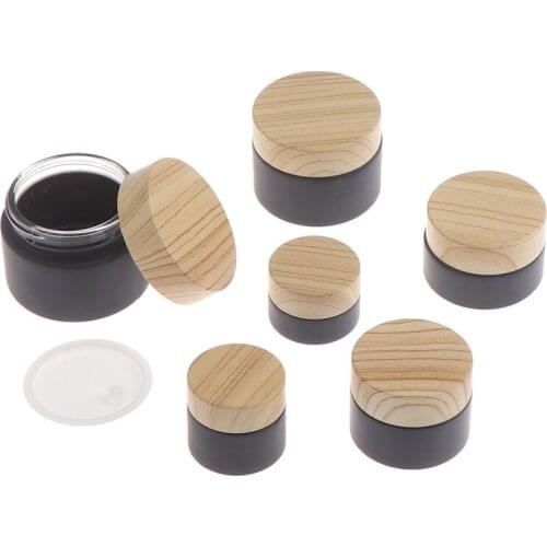 Matte/Transparent Glass Cream Empty Jar Cosmetic Sample Container Refillable Pot Imitation Wood Grain Cover