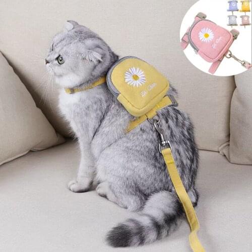 Multifunctional Daisy Cat Snack Bag Harness Blue Travel Kitten Dog Vest Leash Breast-band Chrysanthemum Pet Backpack Products