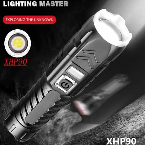 Pocketman Powerful XHP90.2 Flashlight USB Rechargeable Tactical Torch Led Emergency Lantern Camping Flashlamp Use 26650 Battery