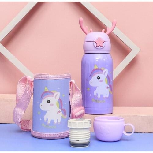 Cartoon Childrens Cloth Strap Water Cup Straw Cup Kindergarten Vacuum Double Cover 316 Double Layer Stainless Steel Vacuum Mug