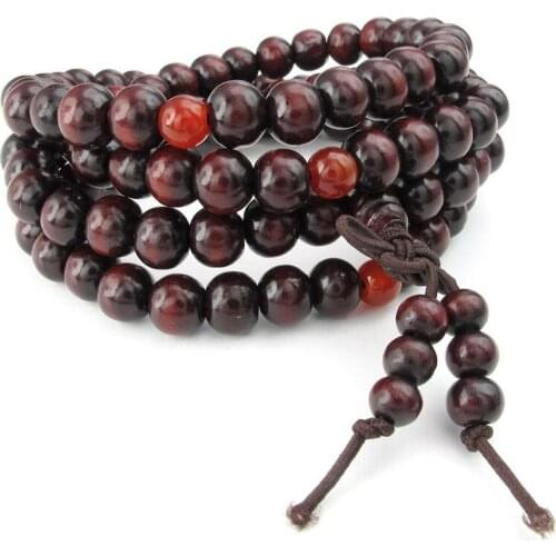 Jewelry Men Bracelet, 8mm Tibetan Buddhist Sandalwood Beads Prayer Bead Chain, Wood, Red