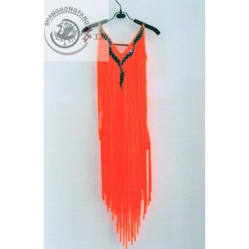 New Latin dance costumes senior sexy orange long tassel latin dance dresses for women latin dance competition dresses S-4XL