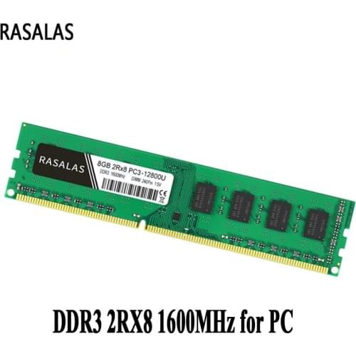Rasalas 8GB 2Rx8 PC3-12800U DDR3 1600Mhz 1,5V DDR3L 1.35V 240Pin 8 GB NO-Ecc DIMM Desktop PC RAM Fully compatible Memory