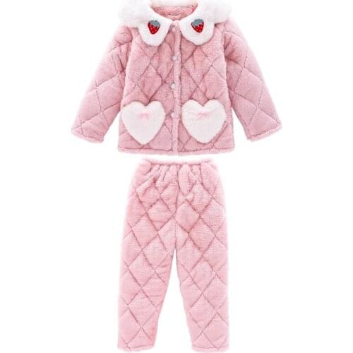 Pyjamas Kids Winter Home Pajamas Set For Toddler Girls Children 2021 Three-Layer Plus Velvet Warm Clothing Set