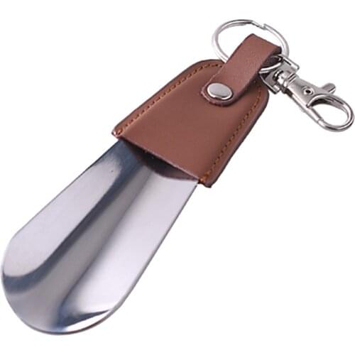 Portable Seniors Slip Stainless Steel Leather Key Ring Spoon Sturdy Mini Shoe Horn