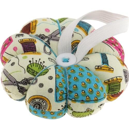 Fabric Coated Pumpkin Shaped Wrist Wearable Pin Cushion for DIY Needlework