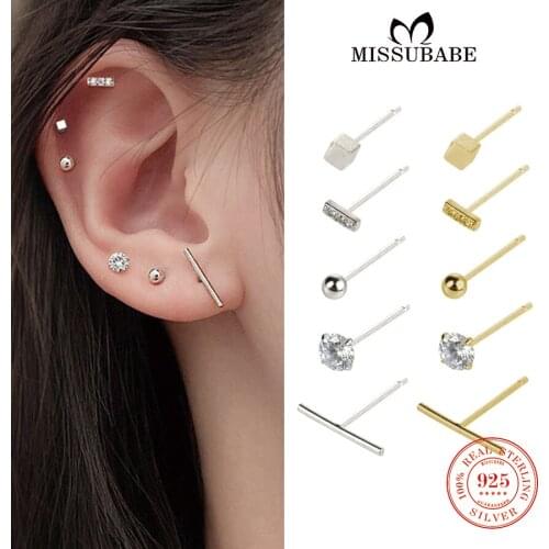Stud-Earrings S925 Sterling Silver 5 Pcs Small Ear Studs High Quality Geometric Simple Earrings Stud Jewelry for women girls men