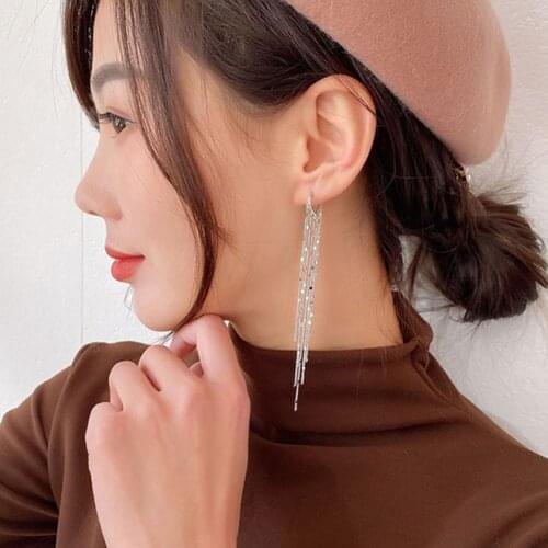 New Fashion Elegant Gold Heart Tassel Temperament Earrings Stud Long Chain Drop Crystal Dangle Women Party Jewelry Accessories