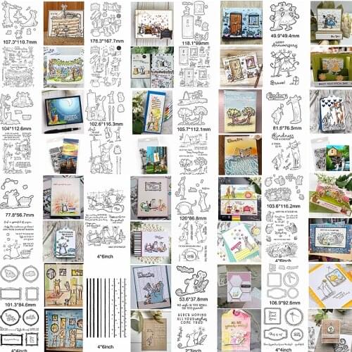 Mouse Bunny Cartoon Tree Food Alphabet Round Square Frame Metal Cutting Dies Match Clear Silicone Stamps Diy New Die Cut Cards
