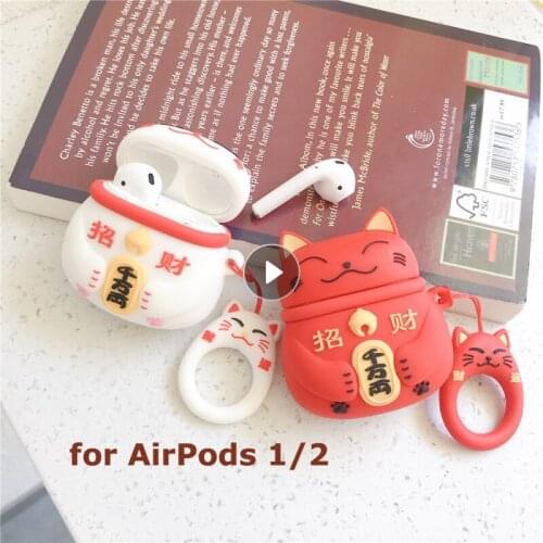 Lovely Case For Airpods 1 2 Japanese Style Lucky Cat Silicone Earphone Case For Apple Airpods 1 2 Cute Silicone Protective Cover