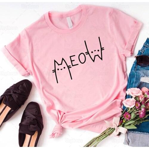Cute Meow T Shirt Aesthetic Cat Mom Gift Cotton Top Tees